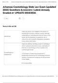 Arkansas Cosmetology State Law Exam &lpar;updated 2025&rpar; Questions & Answers &vert; Latest Already Graded A&plus; UPDATE 2025&vert;2026