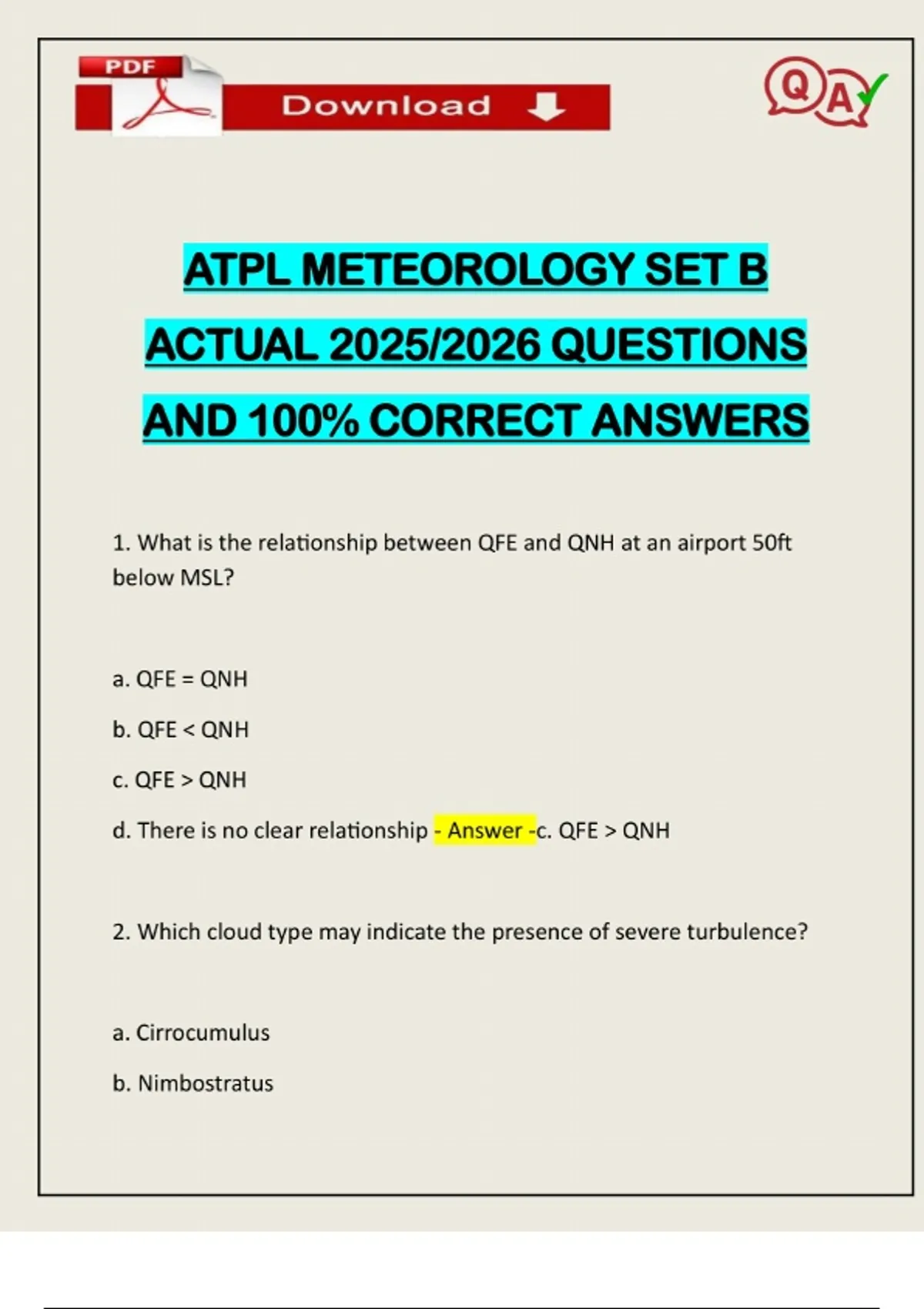ATPL METEOROLOGY SET B ACTUAL 2025/2026 QUESTIONS AND 100% CORRECT ...