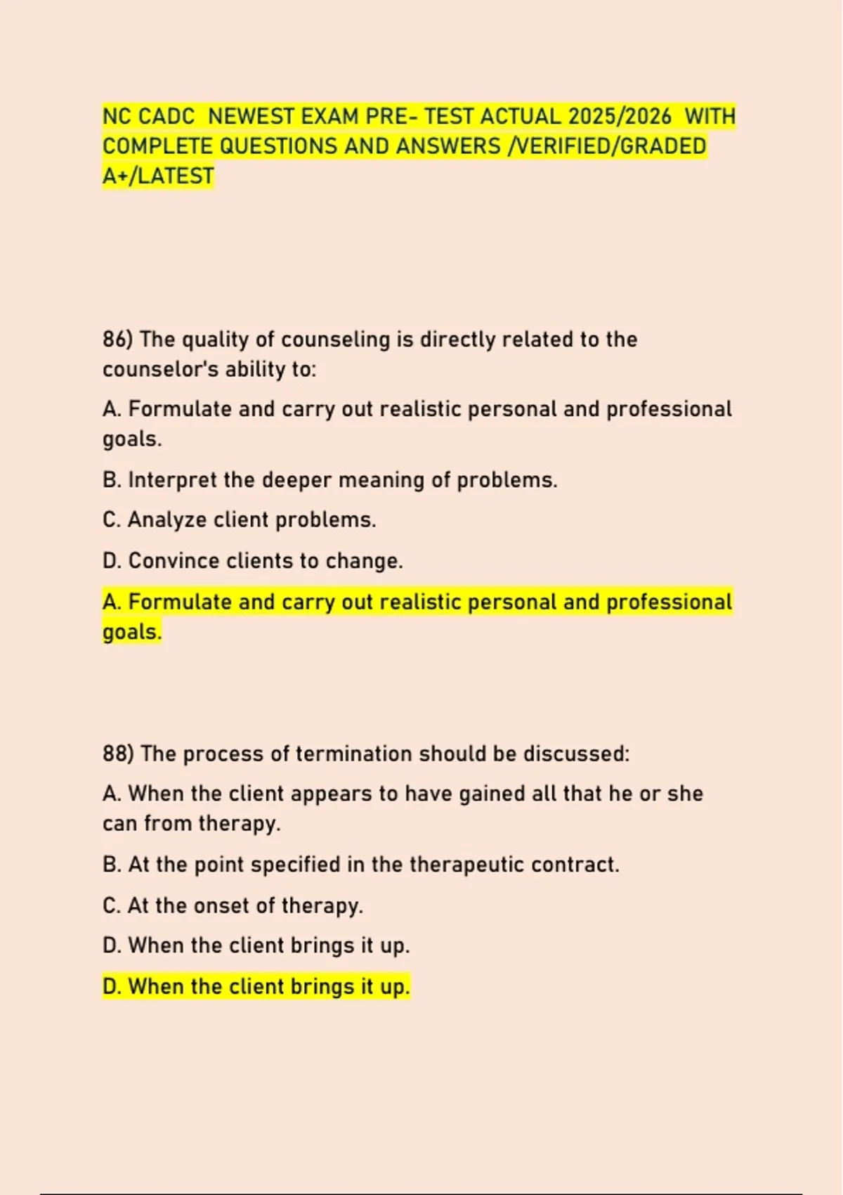 NC CADC NEWEST EXAM PRE- TEST ACTUAL 2025/2026 WITH COMPLETE QUESTIONS ...