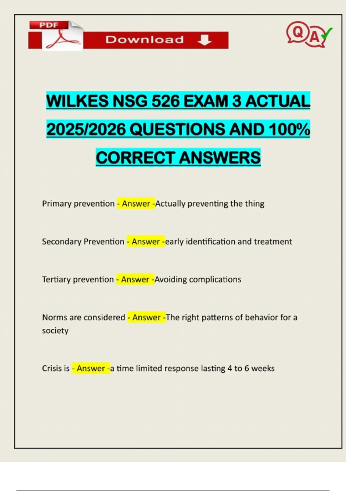 WILKES NSG 526 EXAM 3 ACTUAL 2025/2026 QUESTIONS AND 100% CORRECT ...
