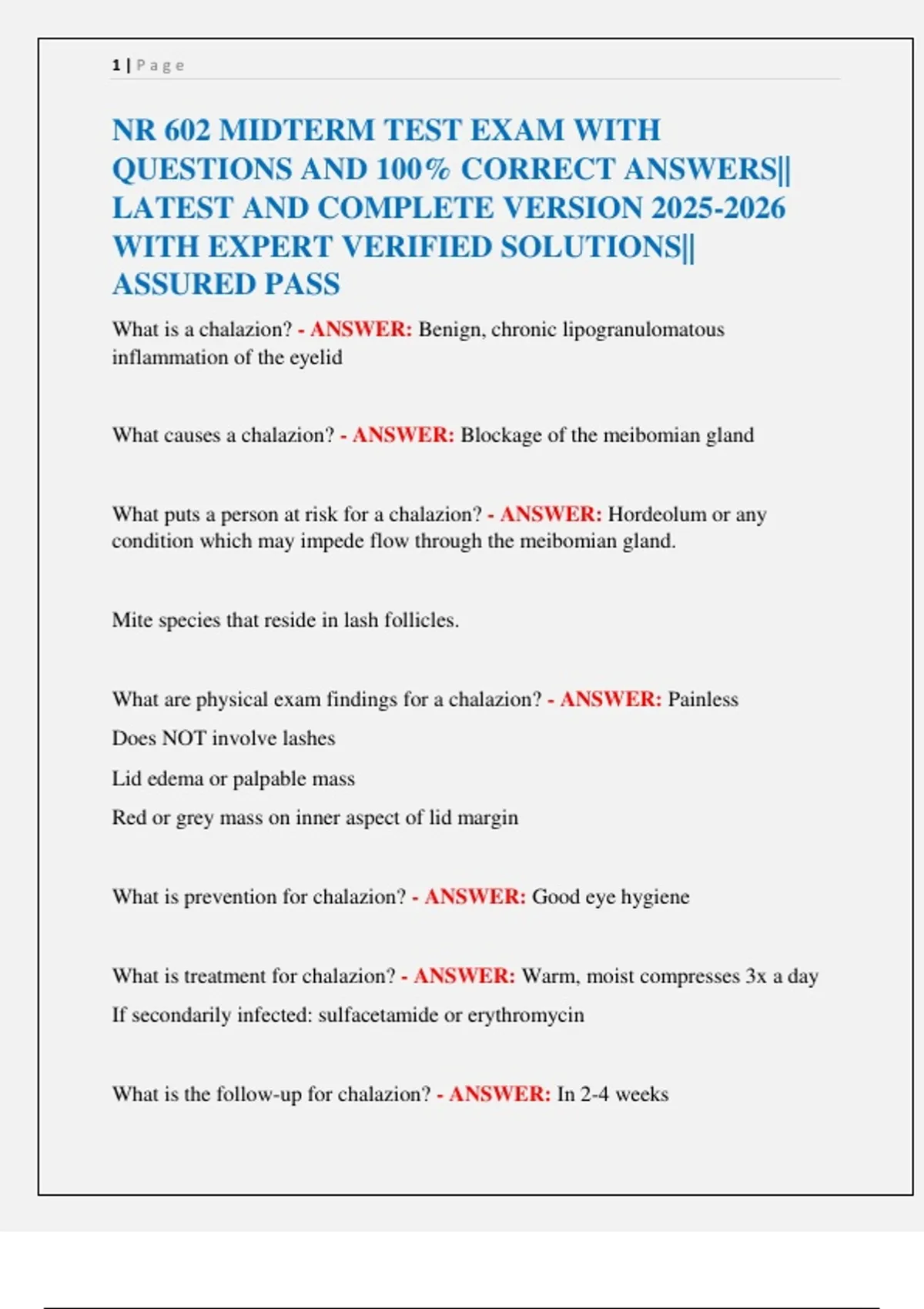 NR 602 MIDTERM TEST EXAM WITH QUESTIONS AND 100% CORRECT ANSWERS ...