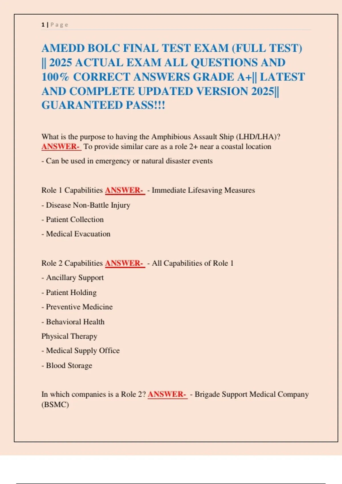 AMEDD BOLC FINAL TEST EXAM (FULL TEST) || 2025 ACTUAL EXAM ALL ...