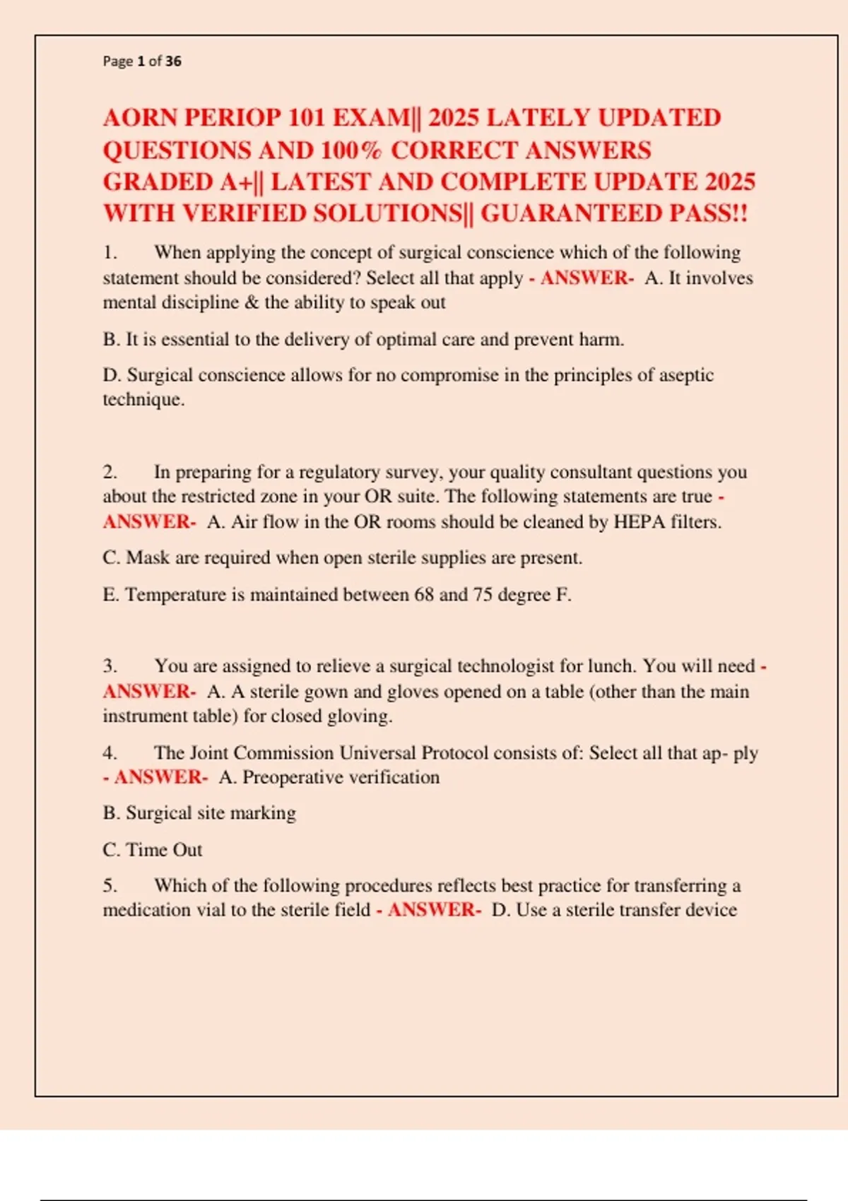 AORN PERIOP 101 EXAM|| 2025 LATELY UPDATED QUESTIONS AND 100% CORRECT ...