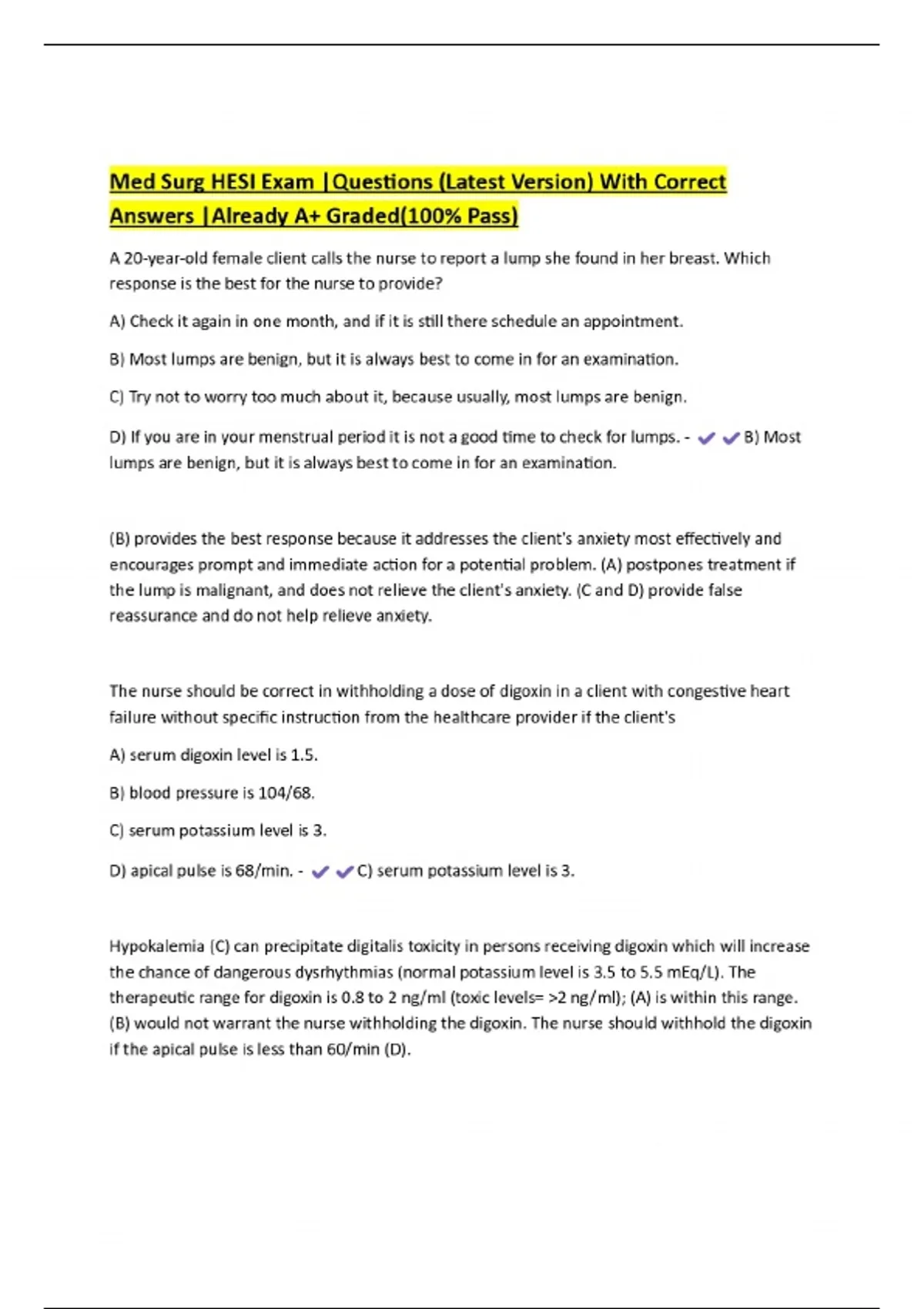 med surg HESI Exam |Questions (Latest Version) With Correct Answers ...