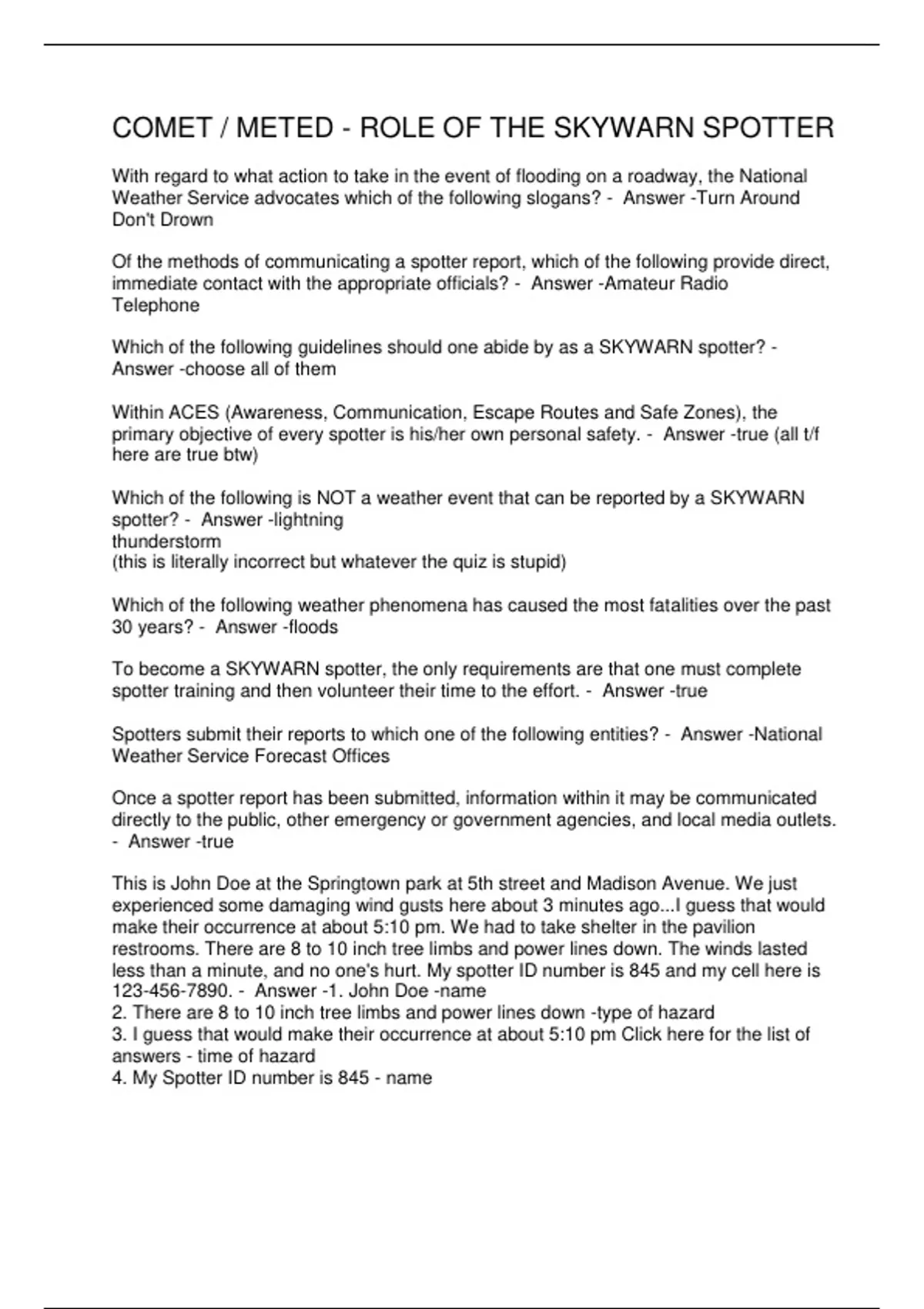COMET / METED - ROLE OF THE SKYWARN SPOTTER - COMET / METED - Stuvia US