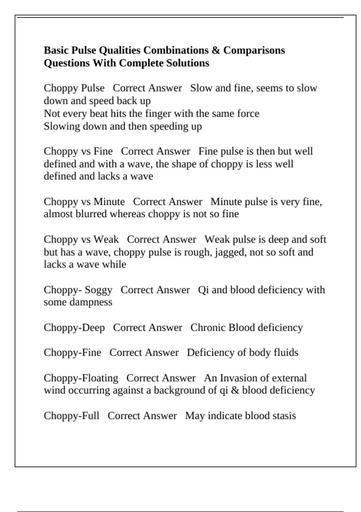 Basic Pulse Basic Pulse Qualities Combinations & Comparisons Questions With ...