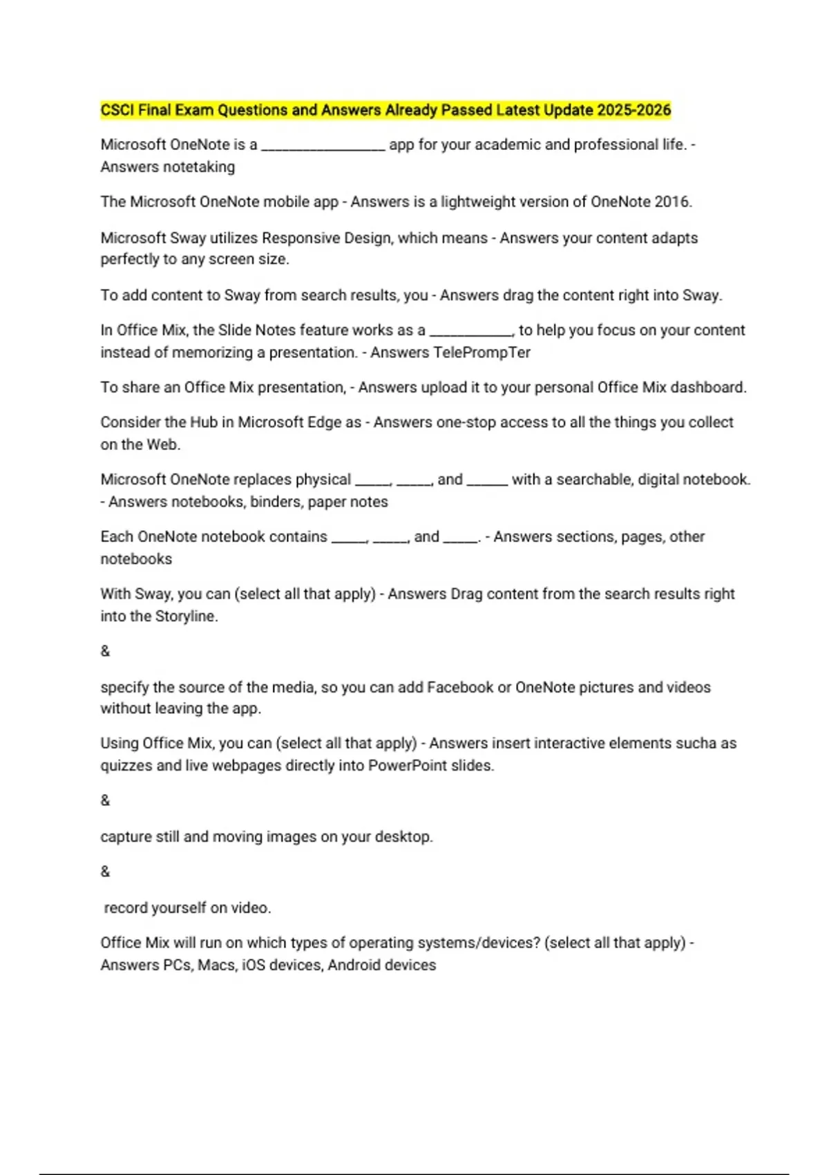 CSCI Final Exam Questions and Answers Already Passed Latest Update ...