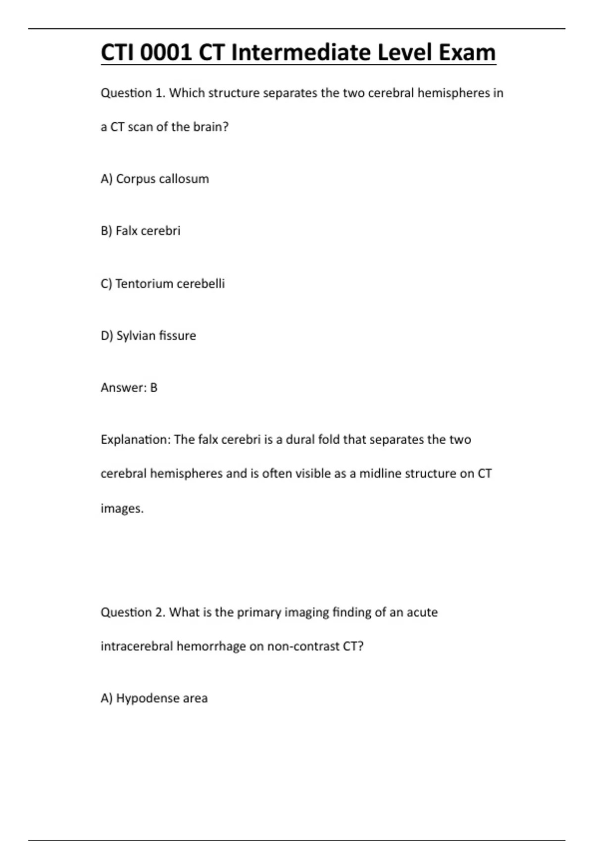 CTI 0001 CT Intermediate Level Exam - Computer - Stuvia US