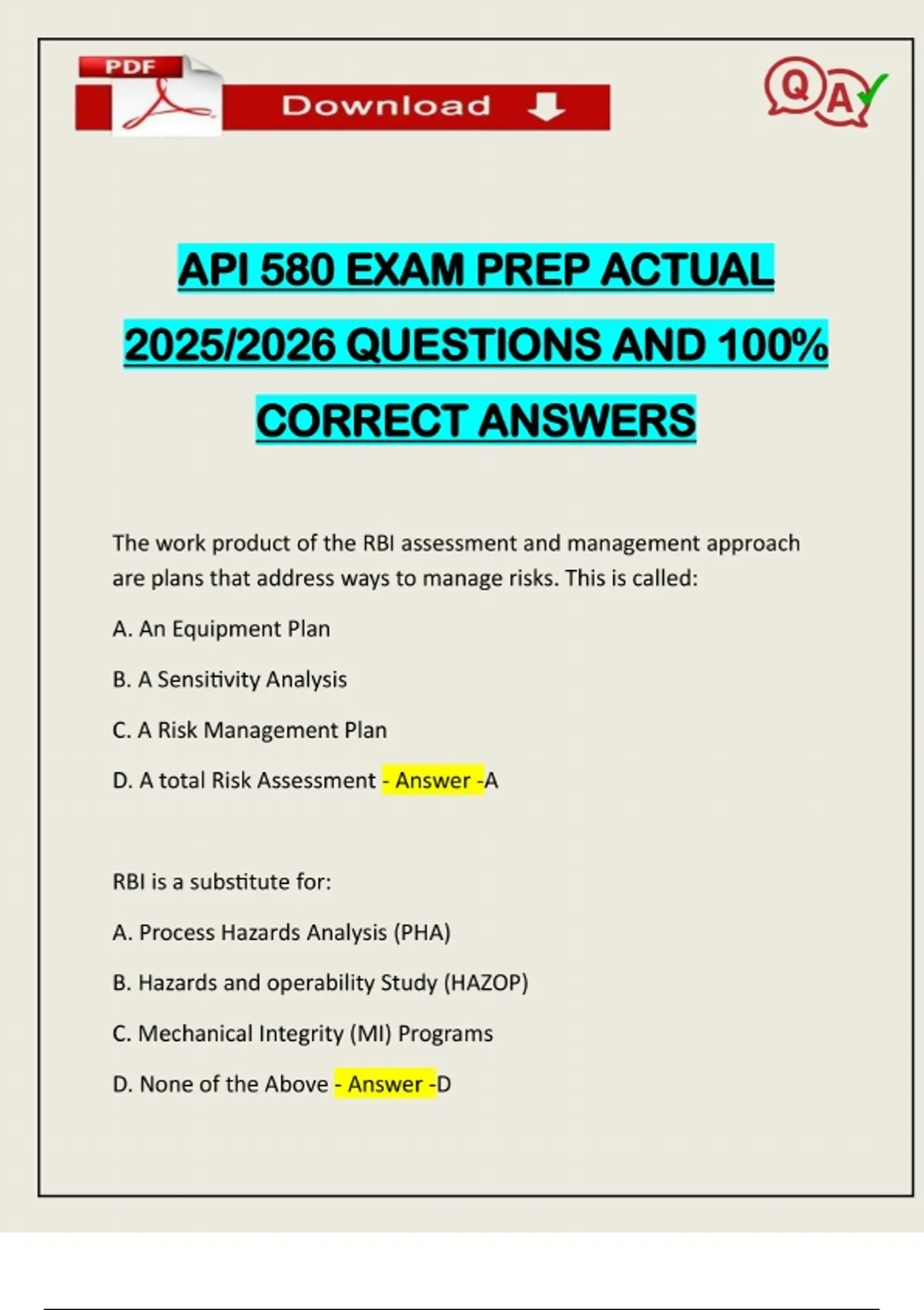 API 580 EXAM PREP ACTUAL 2025/2026 QUESTIONS AND 100% CORRECT ANSWERS ...