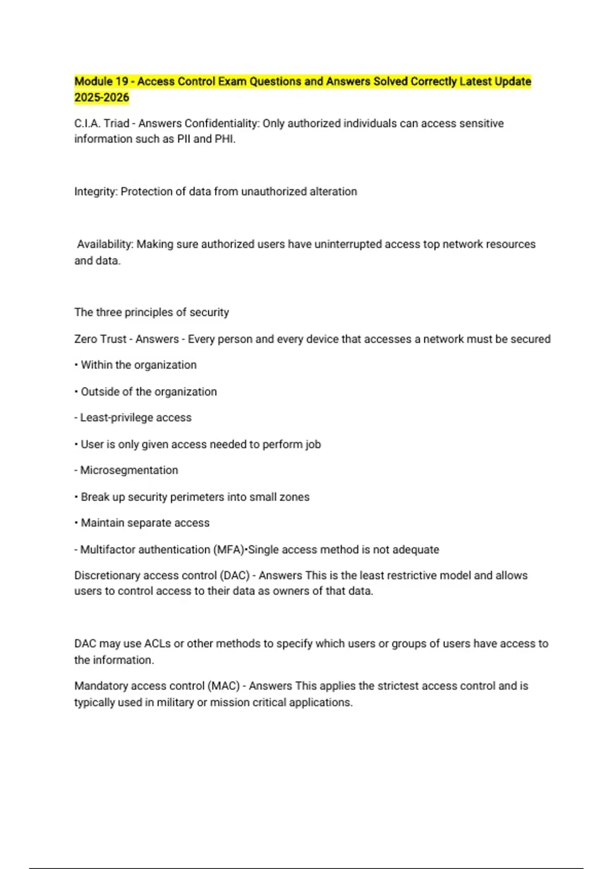 Module 19 - Access Control Exam Questions and Answers Solved Correctly ...