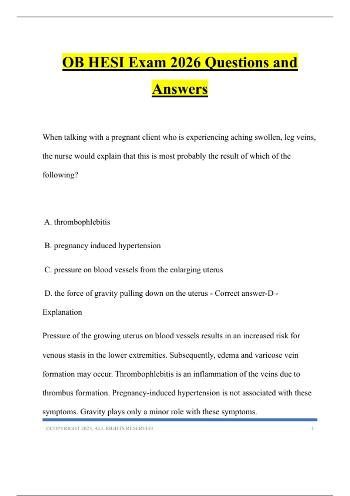 OB HESI Exam 2026 Questions and Answers - OB HESI - Stuvia US