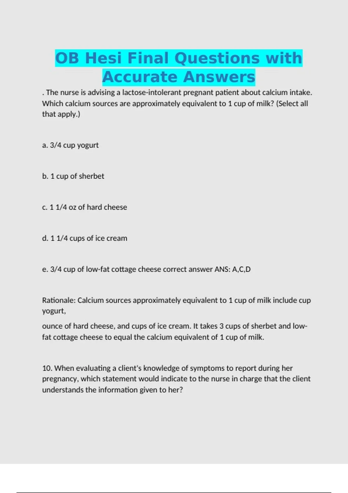 OB Hesi Final Questions with Accurate Answers - Ob - Stuvia US