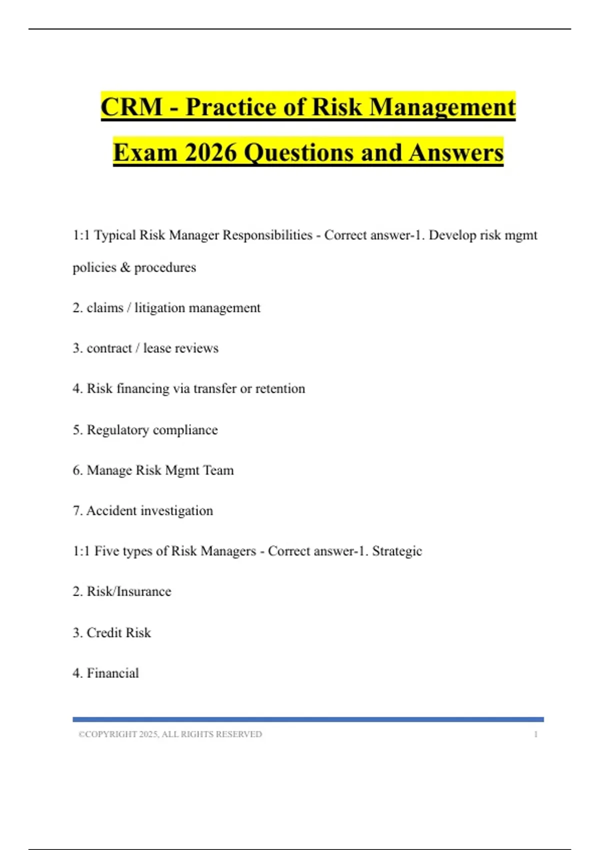 CRM - Practice of Risk Management Exam 2026 Questions and Answers - CRM ...
