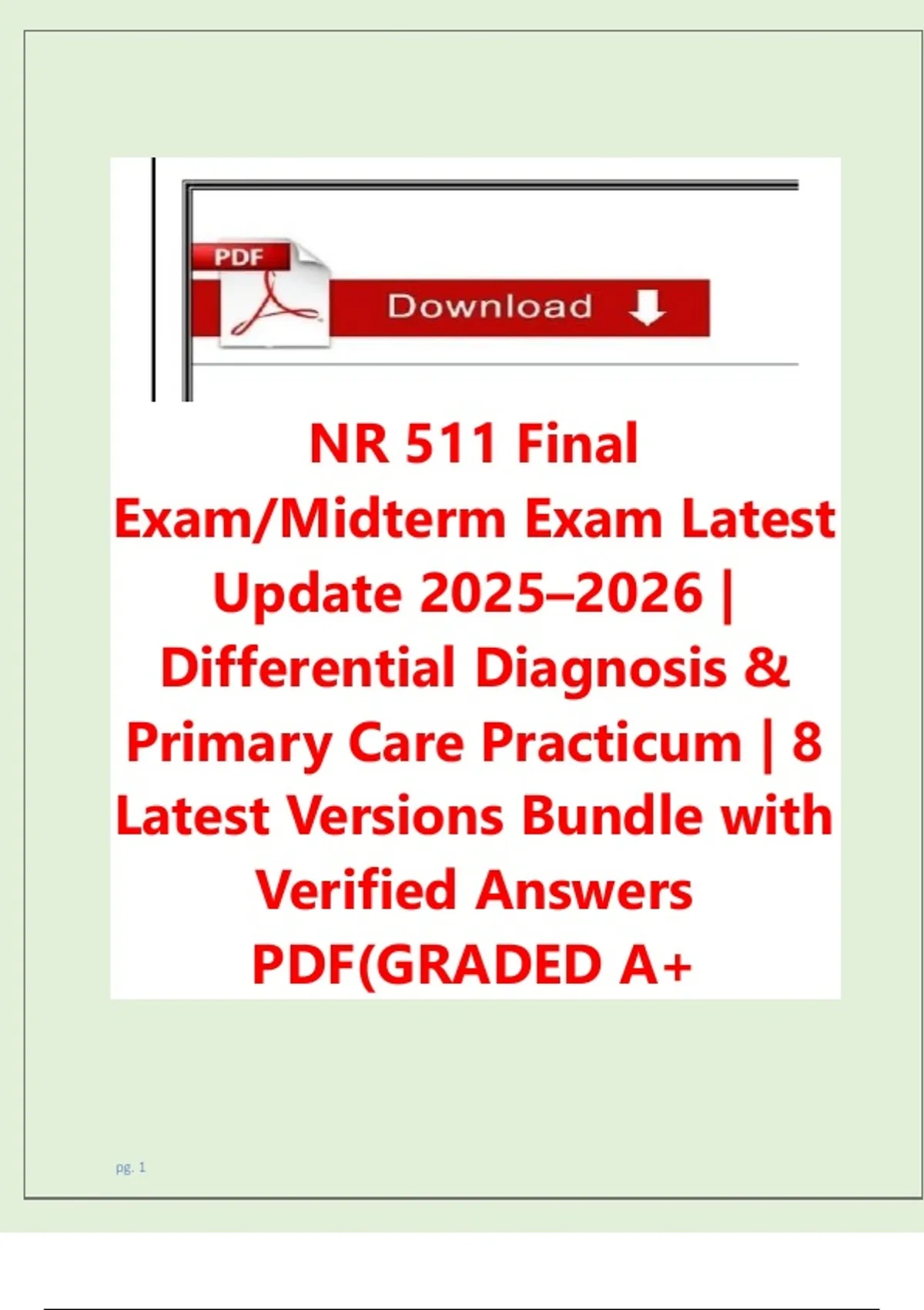 NR 511 Final Exam/Midterm Exam Latest Update 2025–2026 | Differential ...