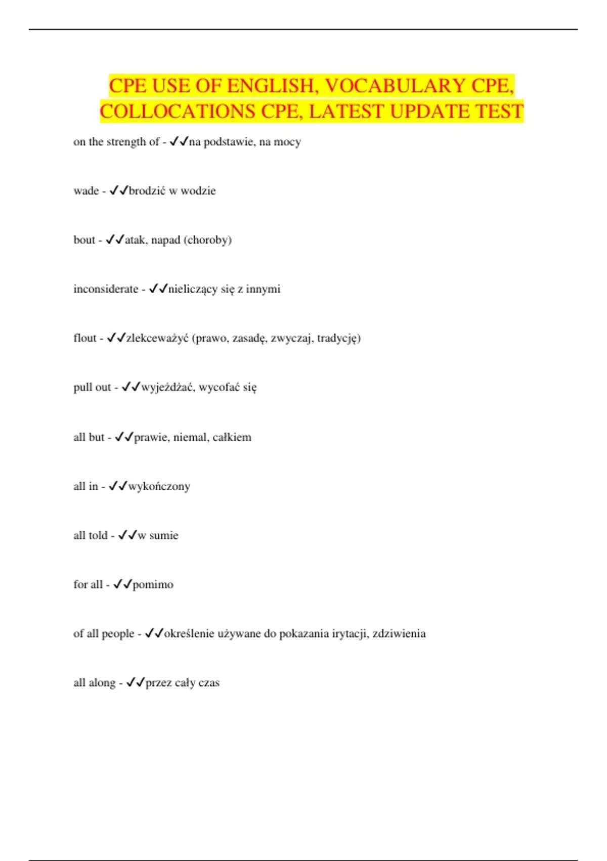 CPE USE OF ENGLISH, VOCABULARY CPE, COLLOCATIONS CPE, LATEST UPDATE ...