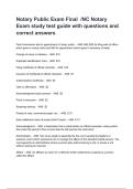 Notary Public Exam Final  &sol;NC Notary Exam study test guide with questions and correct answers