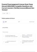 Funeral Prearrangement License Exam Texas  Newest 2025&sol;2026 Complete Questions And  Correct Answers &lpar;Verified Answers&rpar;&vert;Brand New  Version&excl;