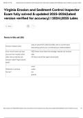 Virginia Erosion and Sediment Control Inspector Exam fully solved & updated 2025-2026&lpar;latest version verified for accuracy&rpar; &vert; 20242025 Lates