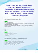 Final Exam&colon; NR 605&sol; NR605 &lpar;Latest 2026&sol; 2027 Update&rpar; Diagnosis & Management in Psychiatric-Mental Health Across the Lifespan I Practicum Review&vert; Q&sol;A &vert; Grade A&vert; 100&percnt; Correct &lpar;Verified Answers&rpar; -Chamberlain