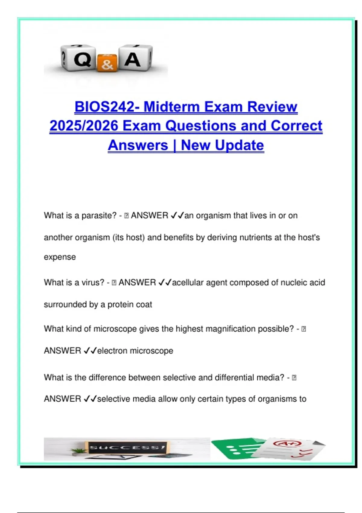 BIOS242 Microbiology Midterm – 60 Questions with Answers – Pathogens ...
