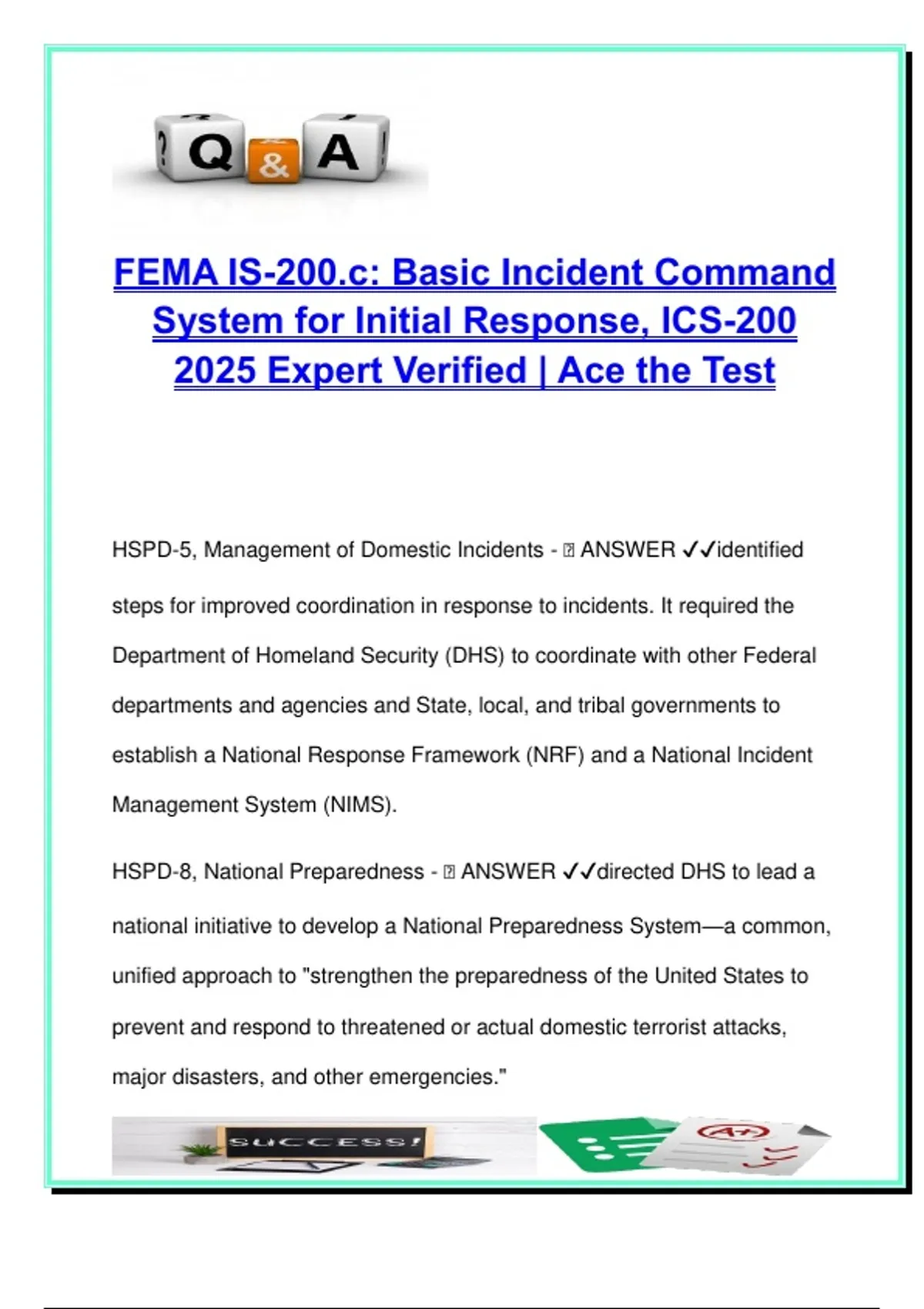 FEMA IS-200.c ICS-200 Exam 2025 – 100+ Questions with Answers – NIMS ...