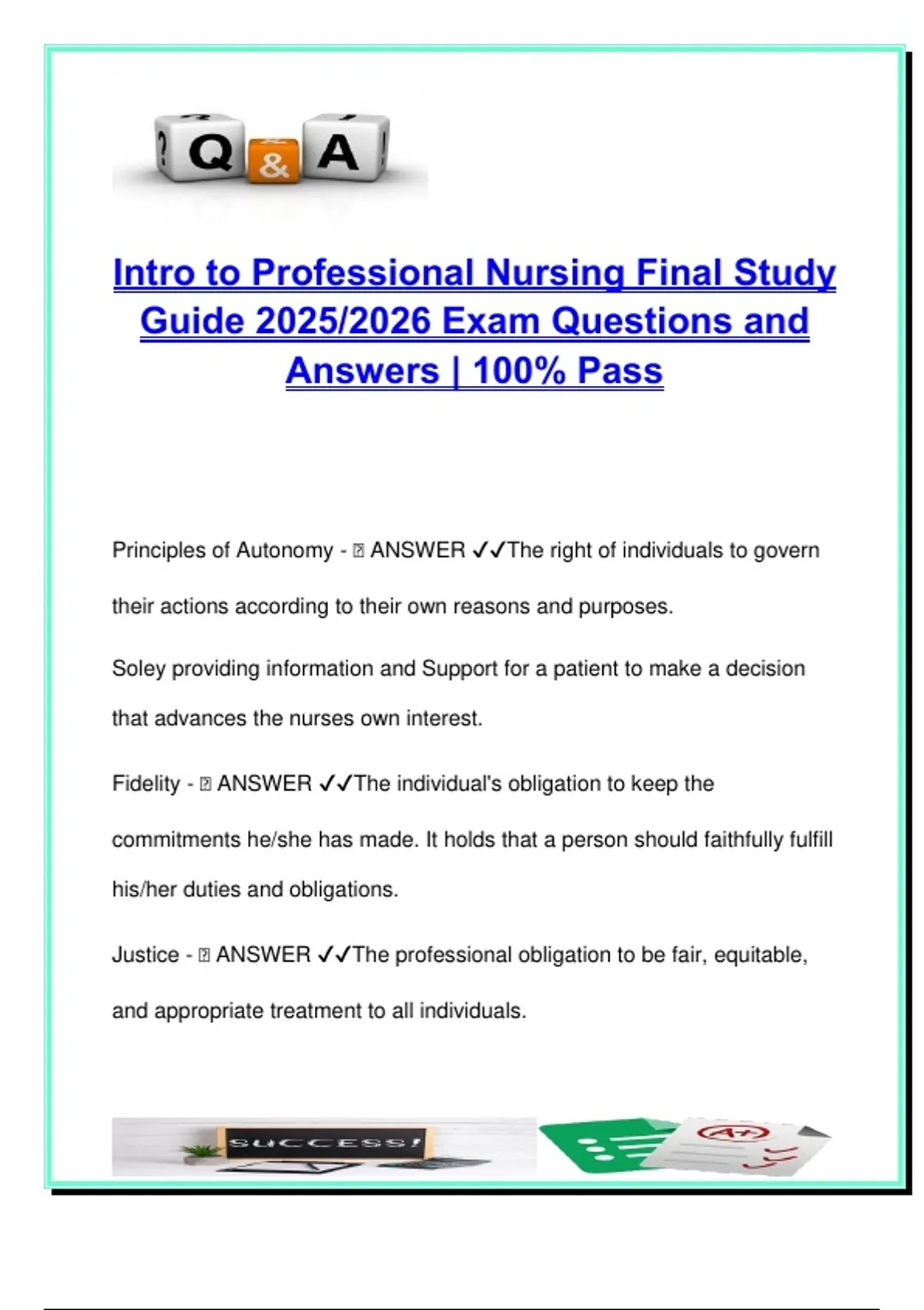 Intro to Professional Nursing Final Exam 2025/2026 | 80+ Solved Q&A ...