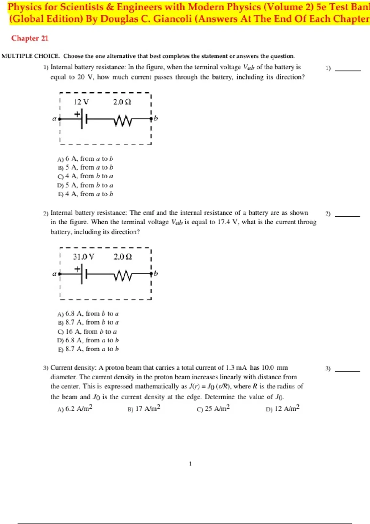 Test Bank for Physics for Scientists & Engineers with Modern Physics ...