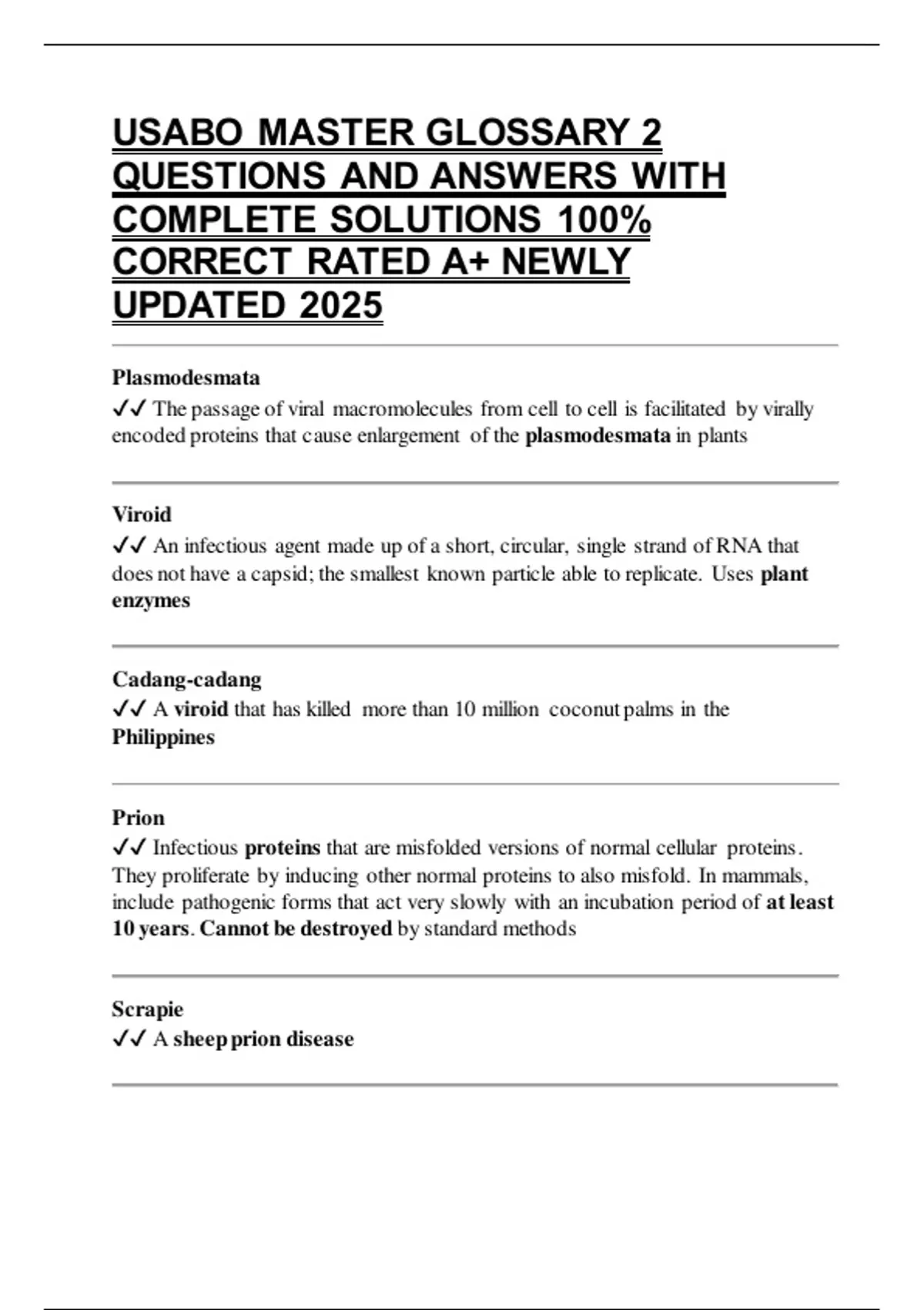 USABO MASTER GLOSSARY 2 QUESTIONS AND ANSWERS WITH COMPLETE SOLUTIONS ...