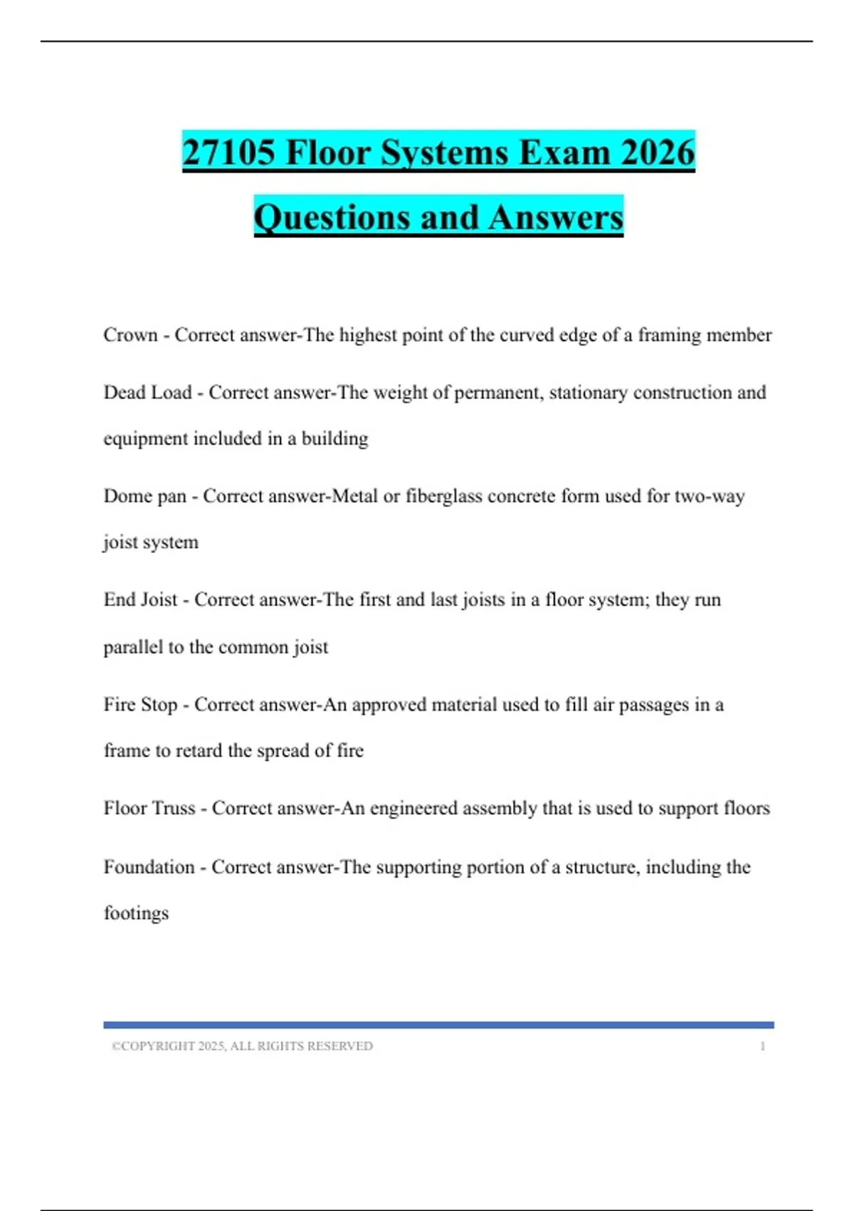 27105 Floor Systems Exam 2026 Questions and Answers - Floor system ...