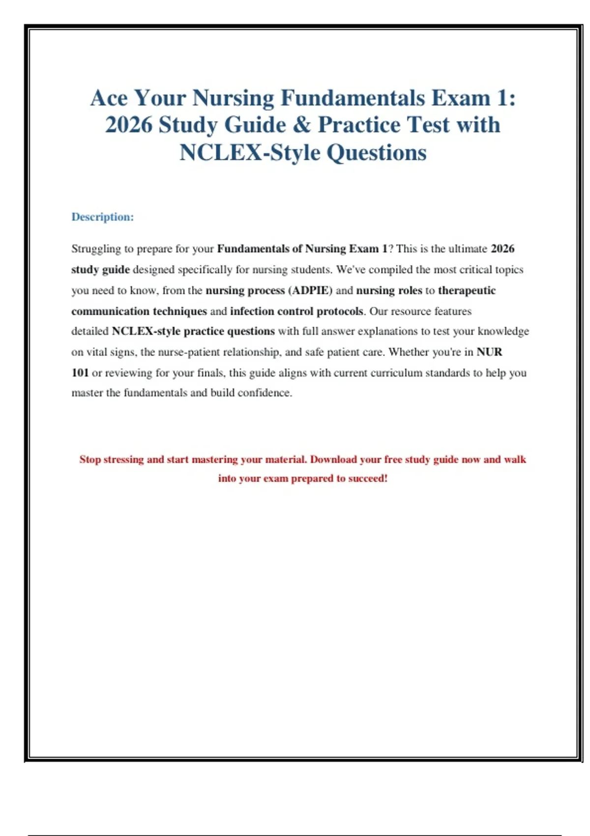Fundamentals of Nursing Exam 1: Ultimate Study Guide & Practice ...