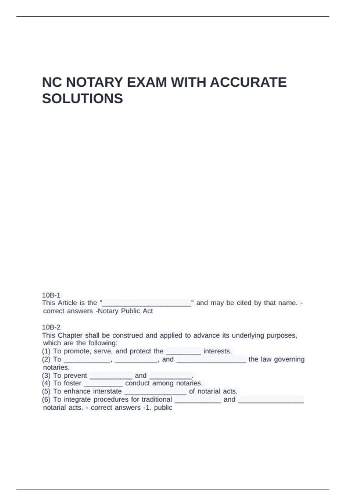 NC NOTARY EXAM WITH ACCURATE SOLUTIONS - NC Notary - Stuvia US