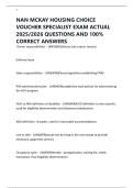 NAN MCKAY HOUSING CHOICE VOUCHER SPECIALIST EXAM ACTUAL 2025&sol;2026 QUESTIONS AND 100&percnt; CORRECT ANSWERS