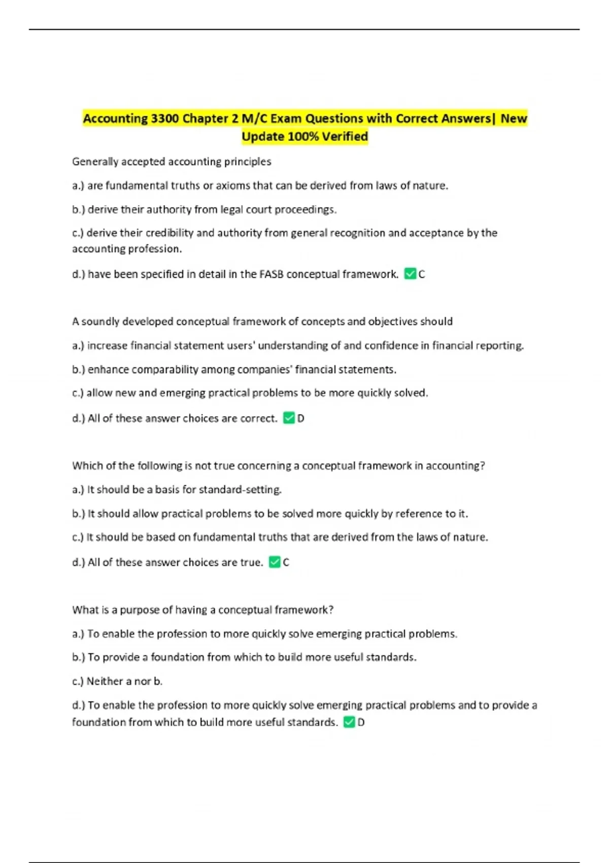 Accounting 3300 Chapter 2 M/C Exam Questions with Correct Answers| New ...