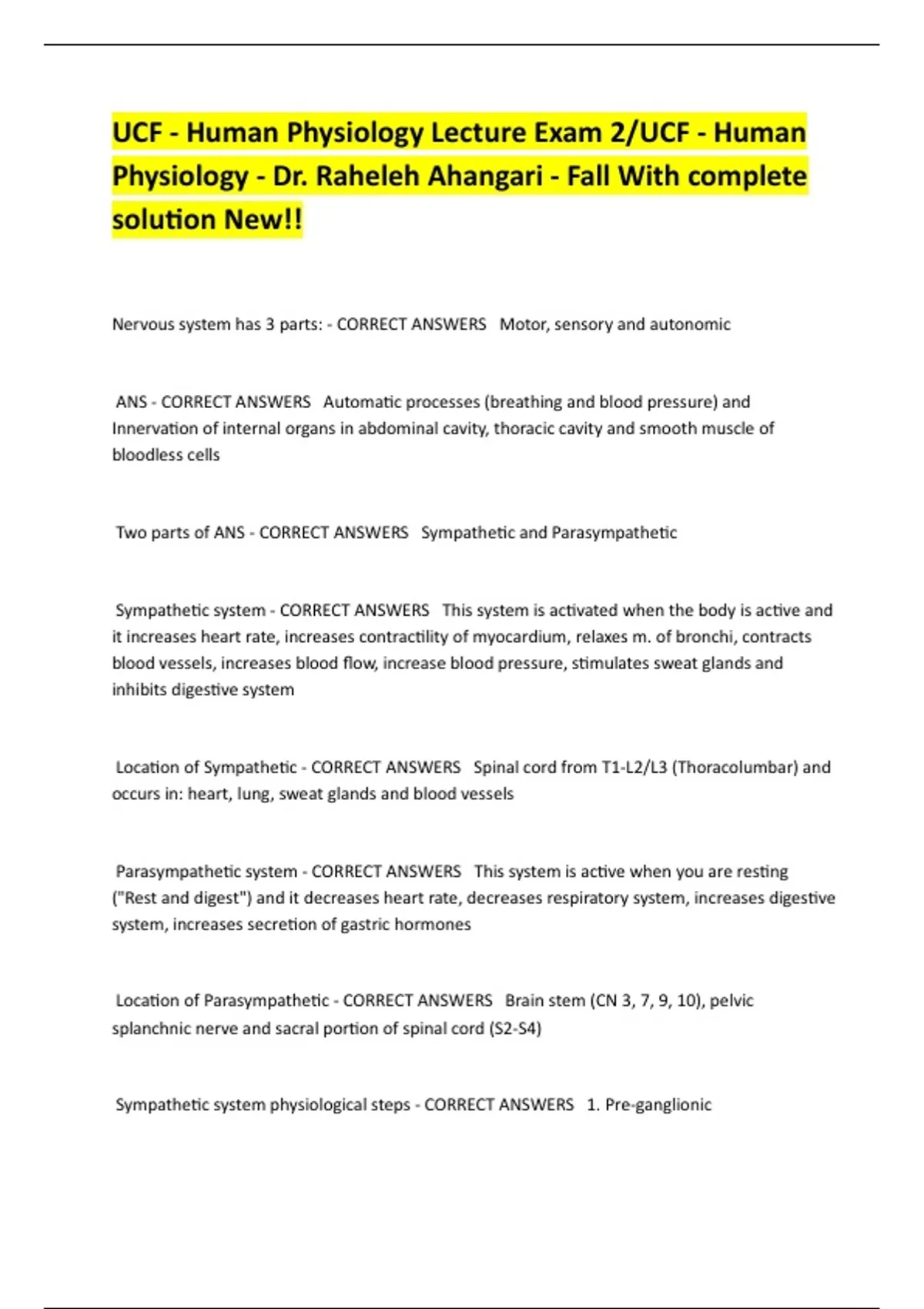 UCF - Human Physiology Lecture Exam 2/UCF - Human Physiology - Dr