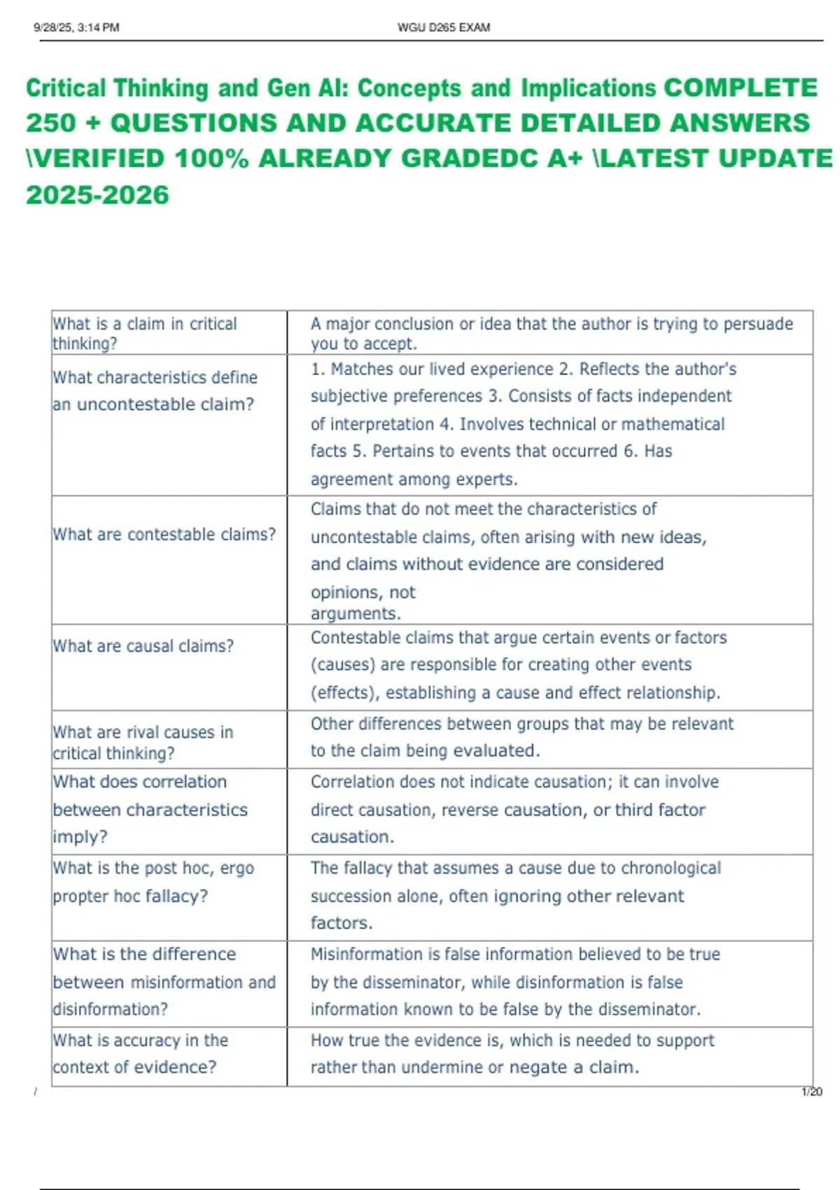 Critical Thinking and Gen AI: Concepts and Implications COMPLETE 250 ...