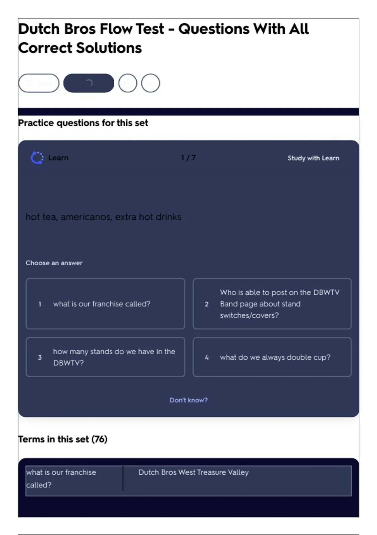 Question Tools Dutch Dutch Bros Flow Test - Questions With All Correct Solutions - DUTCH ...