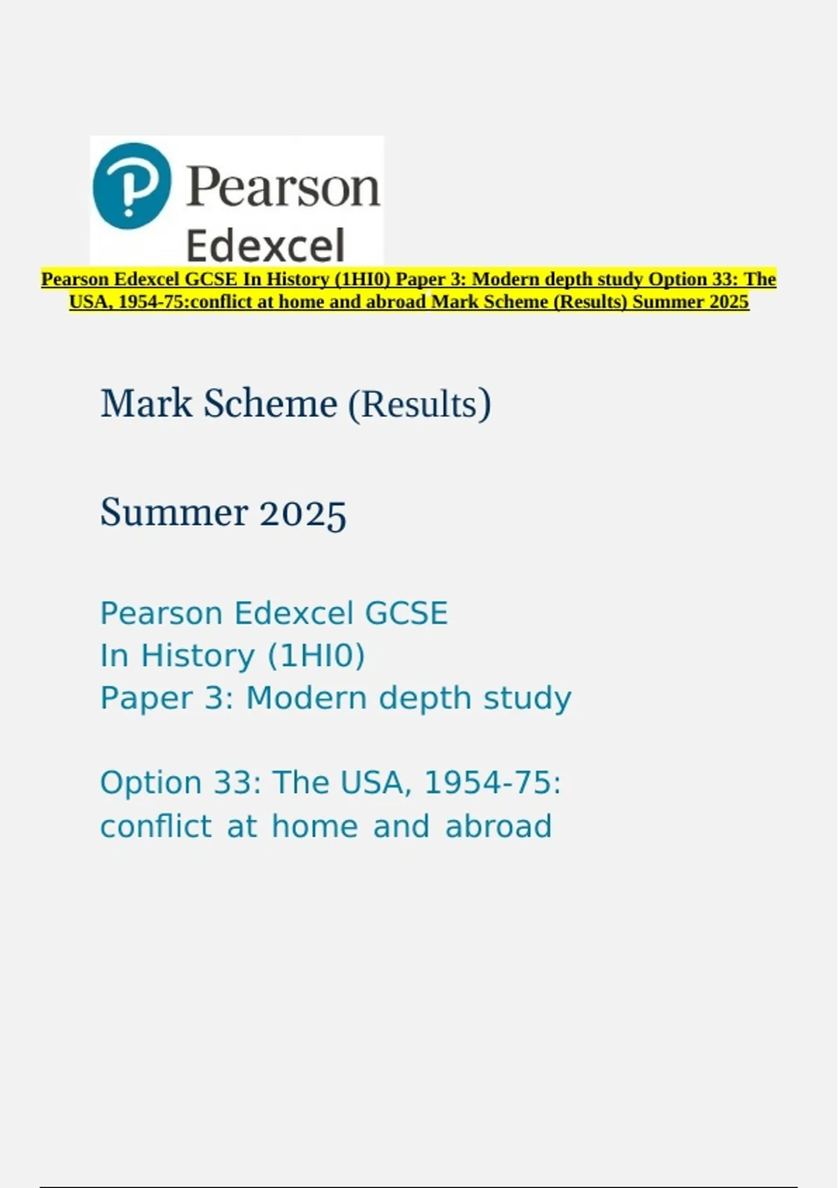 Pearson Edexcel GCSE In History (1HI0) Paper 3: Modern depth study ...