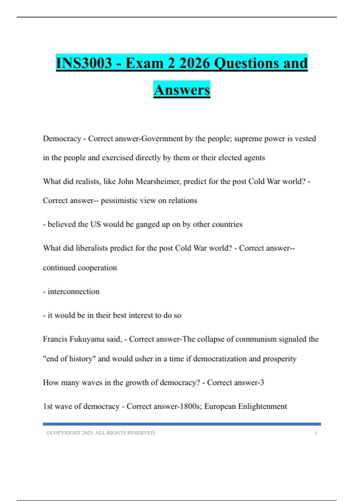 INS3003 - Exam 2 2026 Questions and Answers - INS3003 - Stuvia US