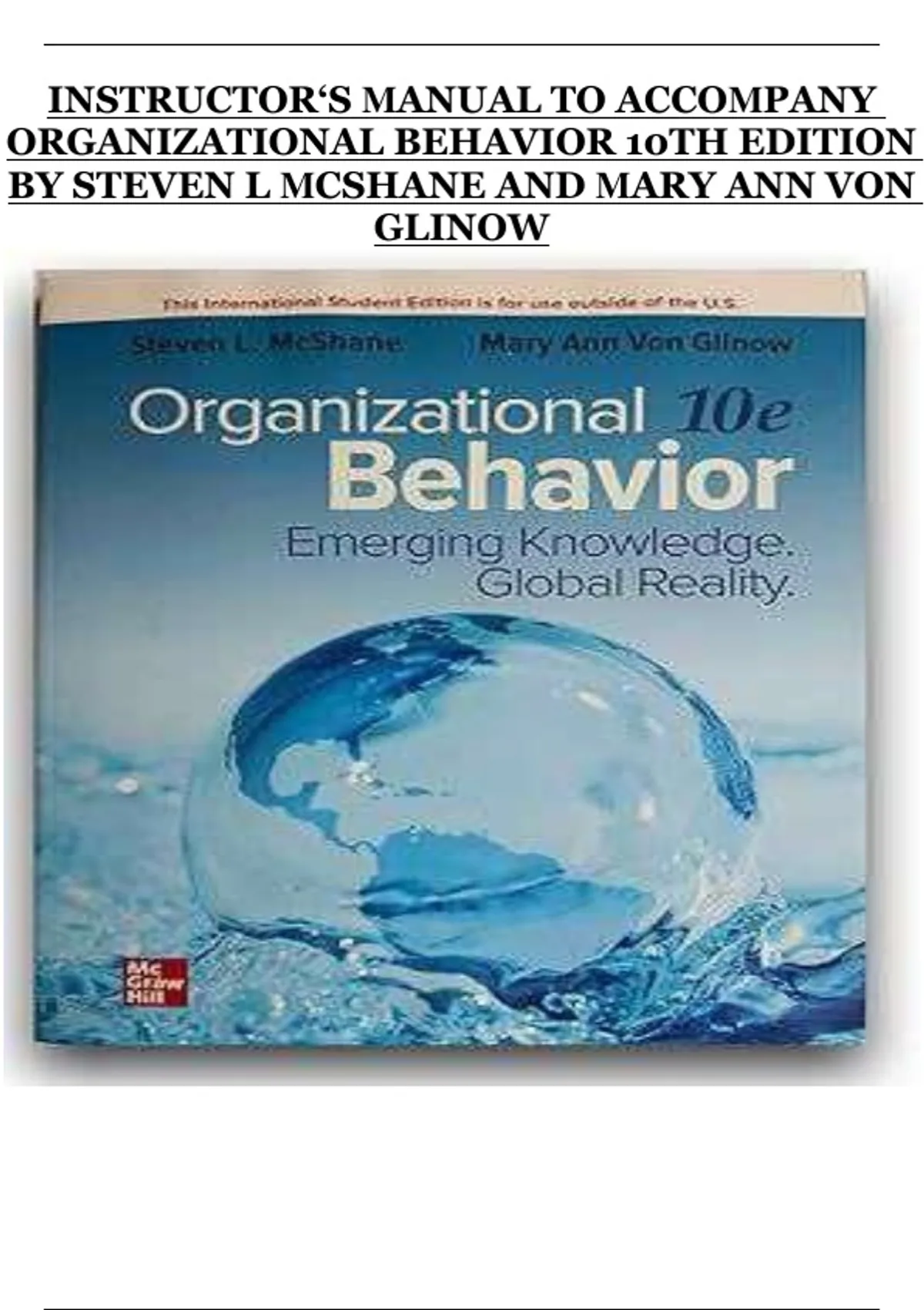 Organizational Instructor Example Organizational Behavior 10th Edition – McShane & Von Glinow ...