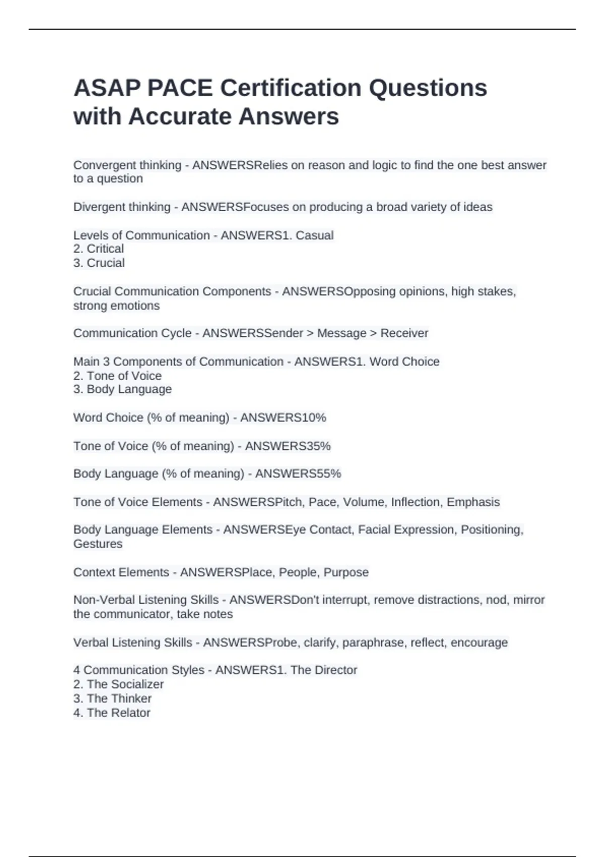 ASAP PACE Certification Questions with Accurate Answers - ASAP PACE ...