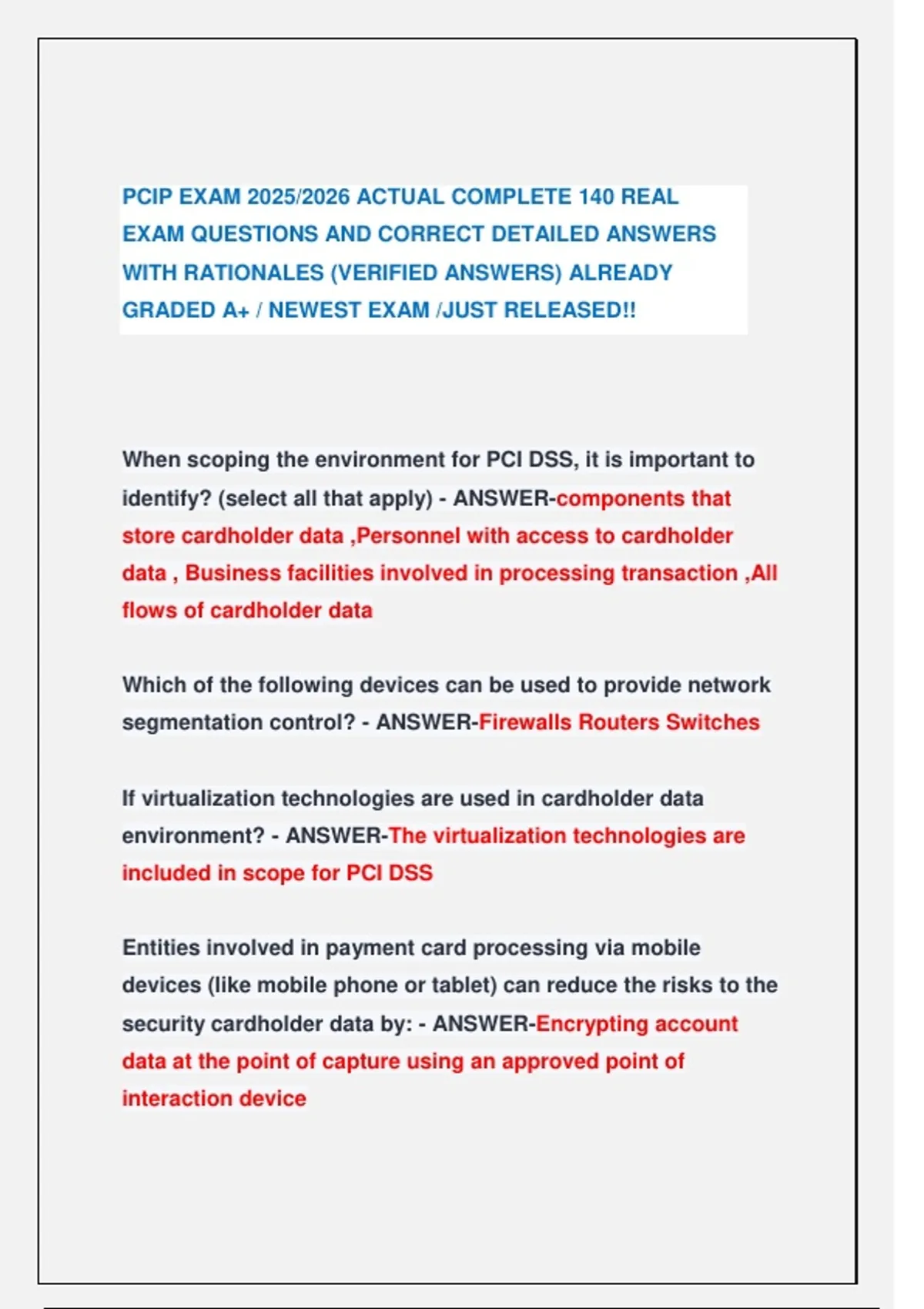 PCIP EXAM 2025/2026 ACTUAL COMPLETE 140 REAL EXAM QUESTIONS AND CORRECT ...