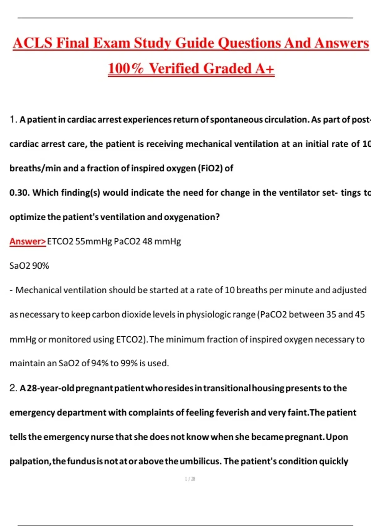ACLS Final Exam Study Guide (Latest 2026/2027 Update) Complete ...
