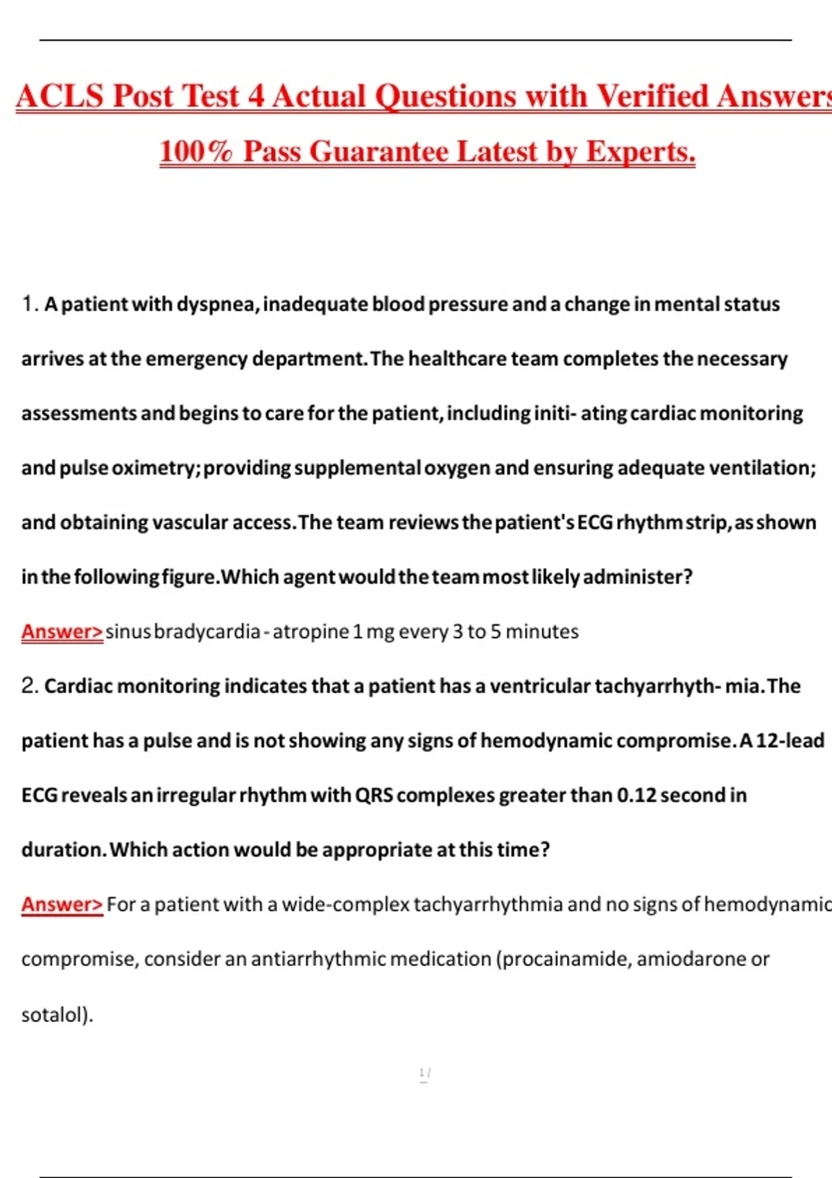 Bundled Package Deal For ACLS Pretest |Test & Post Test Exams Latest ...