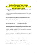 Claims Adjuster Final Exam Questions with 100&percnt; Verified Correct Answers 2025&sol;2026