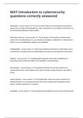 NIST Introduction to cybersecurity questions correctly answered