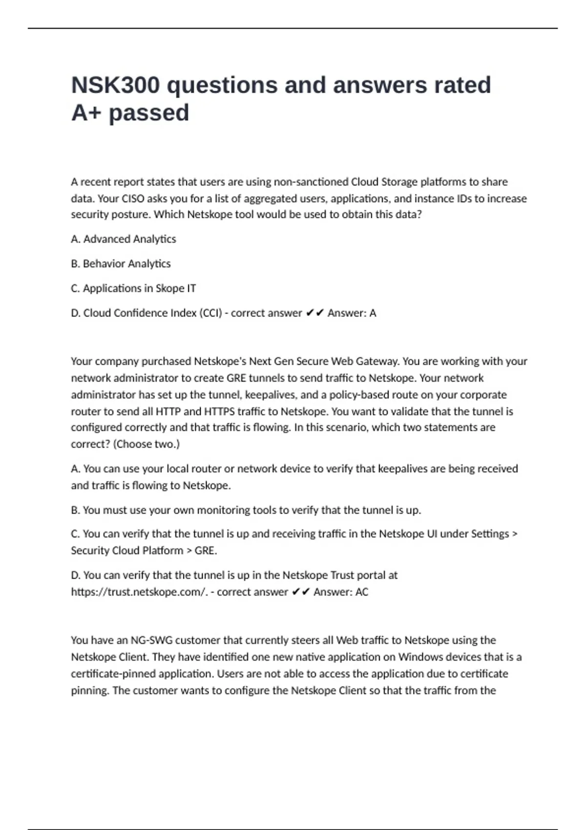 NSK300 questions and answers rated A+ passed - NSK300 - Stuvia US