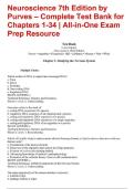 Neuroscience 7th Edition by Purves &ndash; Complete Test Bank for Chapters 1-34 &vert; All-in-One Exam Prep Resource