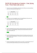 MATH 120&colon; Introduction to Statistics &ndash; Lime&comma; Spring  Term &ndash; Week 5 Quiz with Answers