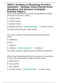 TEAS 7 Anatomy & Physiology Practice Questions - Multiple Choice Solved Exam Questions and Answers