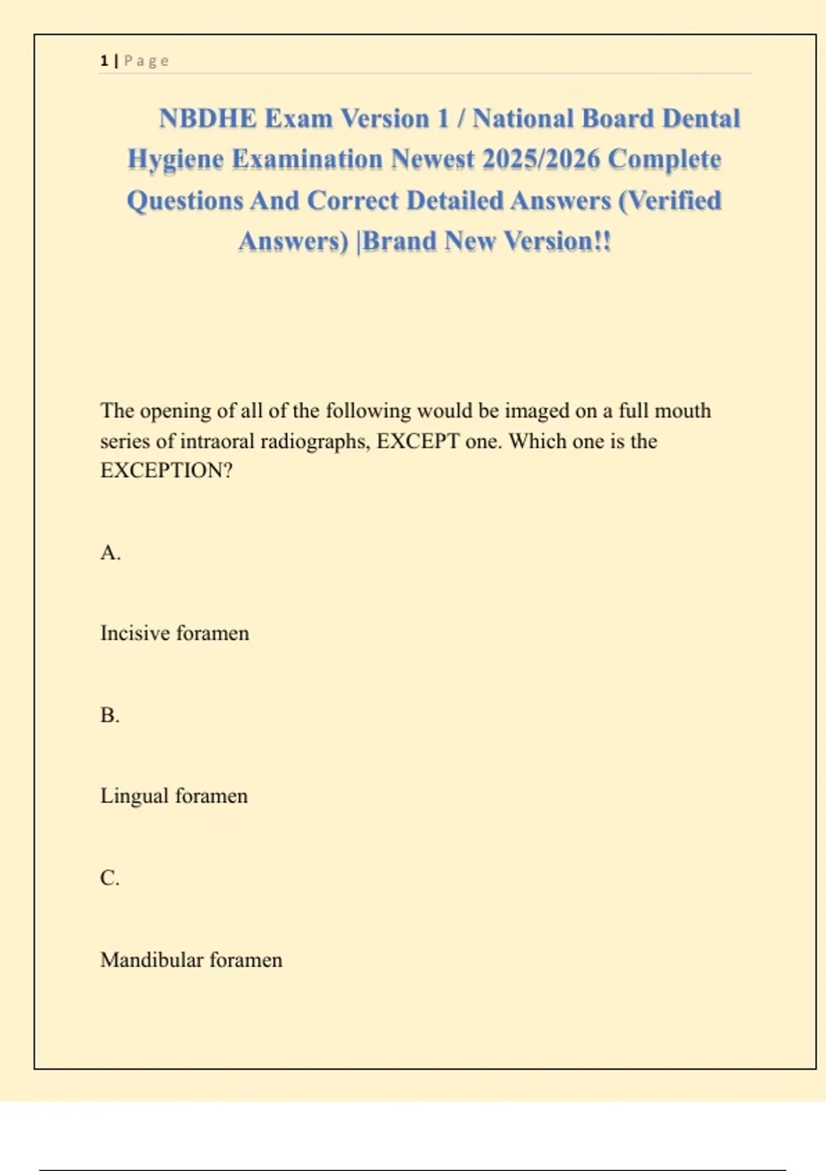 NBDHE Exam Version 1 / National Board Dental Hygiene Examination Newest ...